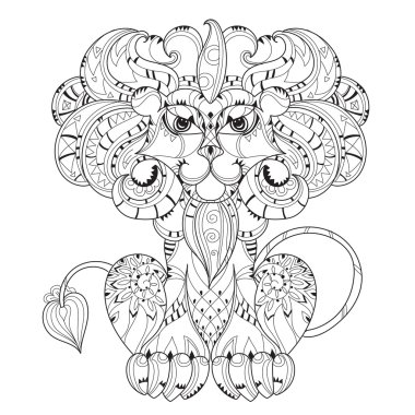 Elle çizilmiş doodle anahat Aslan .