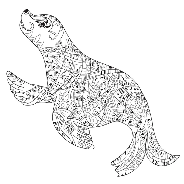 Delineamiento garabato dibujado a mano león marino . — Vector de stock