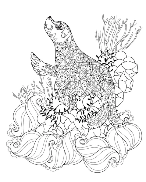 Elle çizilmiş doodle anahat deniz aslanı.