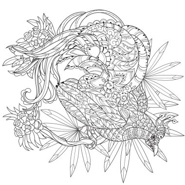 Stilize tropik kuş. Elle çizilmiş vektör