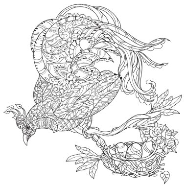 Stilize tropik kuş. Elle çizilmiş vektör