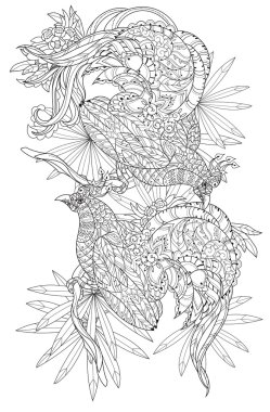 Stilize tropik kuş. Elle çizilmiş vektör