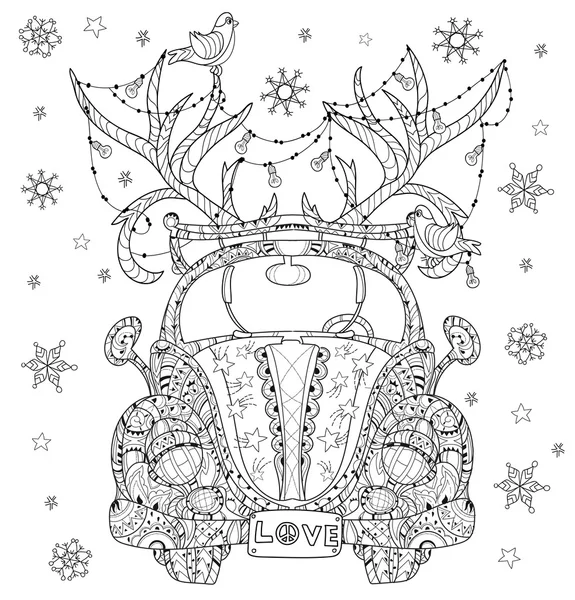 Hand drawn doodle outline holiday car — Stock Vector
