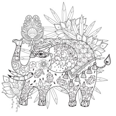 Elle çizilmiş anahat sirk fil doodle