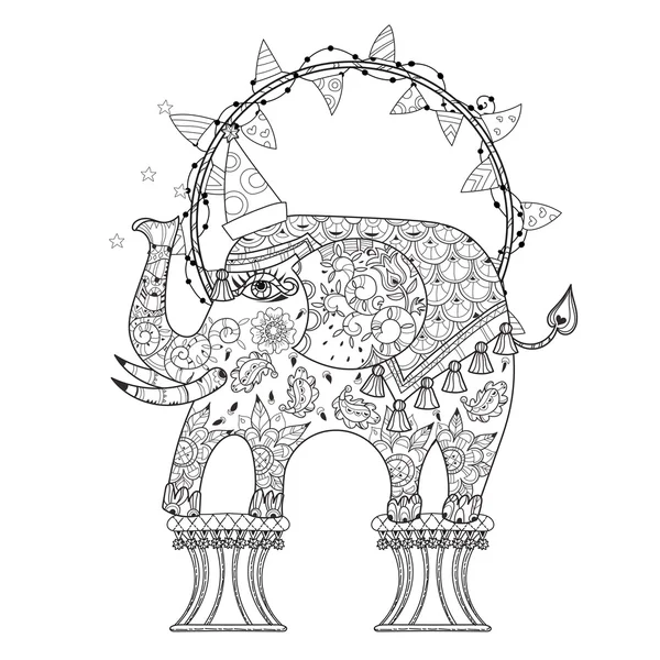 Hand getrokken schets circus olifant doodle — Stockvector