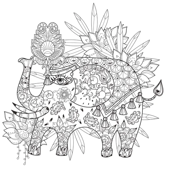 Håndtegnet omrids cirkus elefant doodle – Stock-vektor