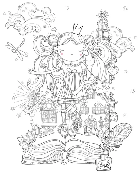 Vector schattige prinses fairy meisje in kroon. — Stockvector