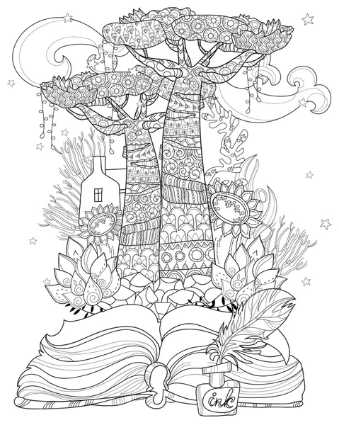 Süslenen el çizilmiş doodle anahat ağacı