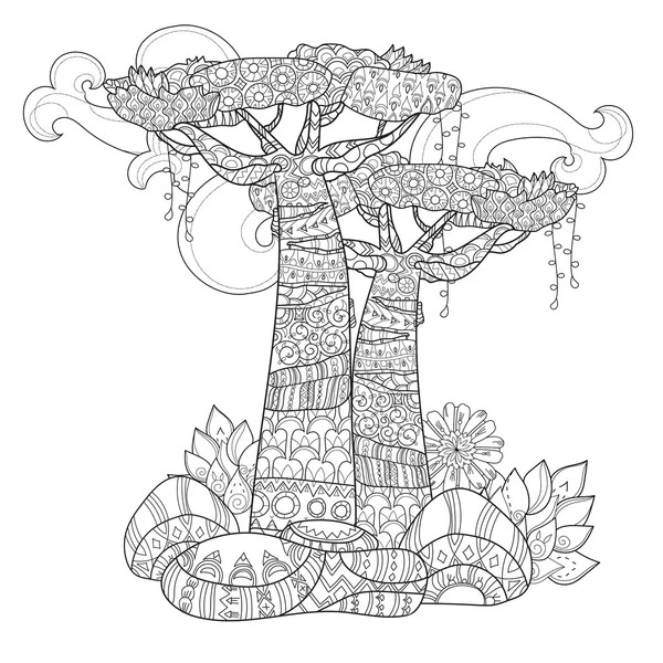 Süslenen el çizilmiş doodle anahat ağacı — Stok Vektör