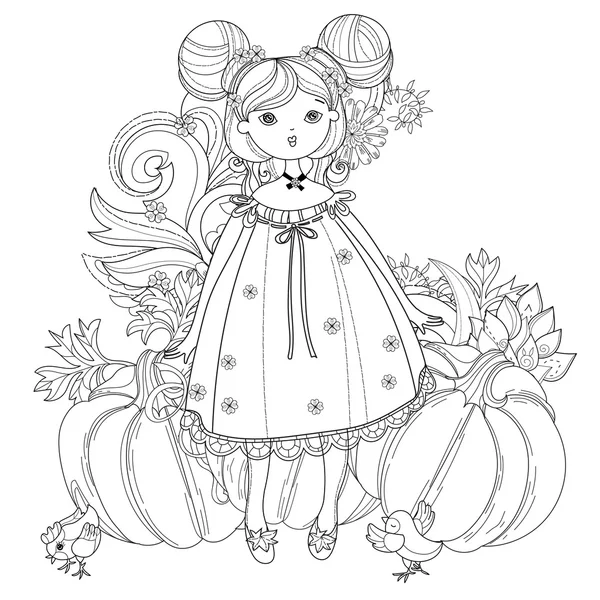 Vector schattig fairy meisje in bloemen doodle — Stockvector