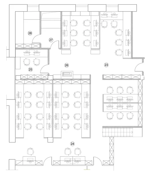 Standard office furniture symbols on floor plans
