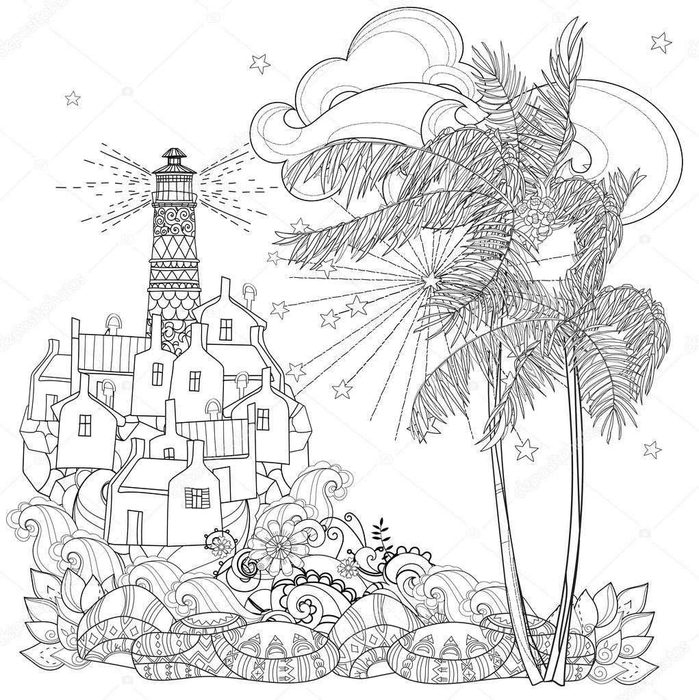 Albero di Palma muta doodle disegnato a mano — Vettoriale Stock