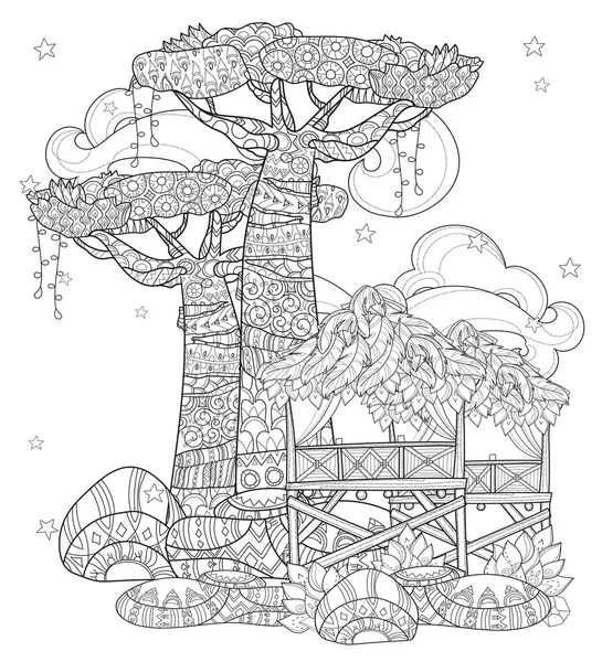 Dessiné à la main contour doodle baobab arbre — Image vectorielle