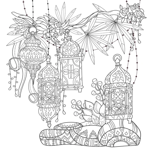 Festive suspendus lampes arabes aquarelle . — Image vectorielle