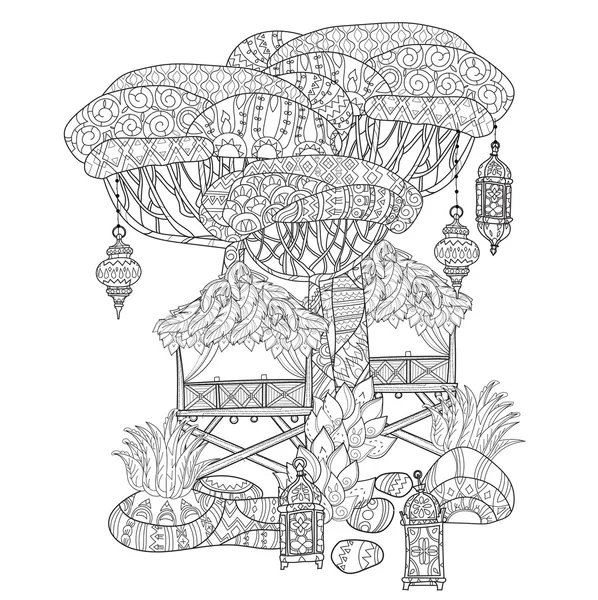 Tracé à la main contour doodle arbre tropical — Image vectorielle