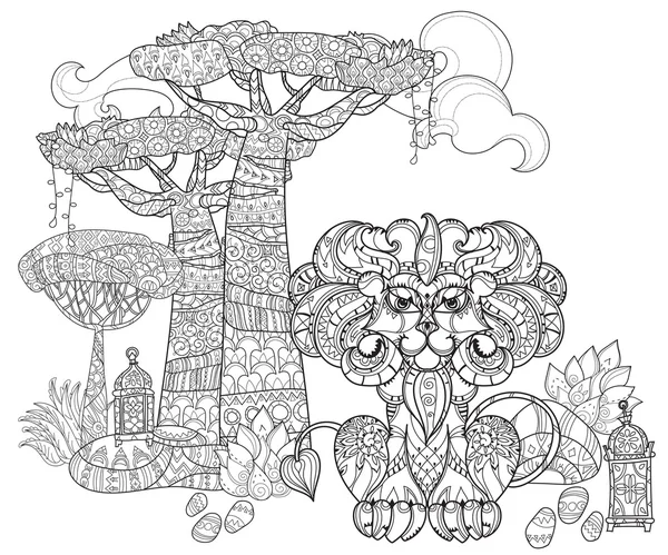 Тропическое дерево, нарисованное вручную — стоковый вектор
