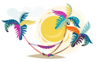 Palmiye ağaçları günbatımı karikatür el çizilmiş vektör