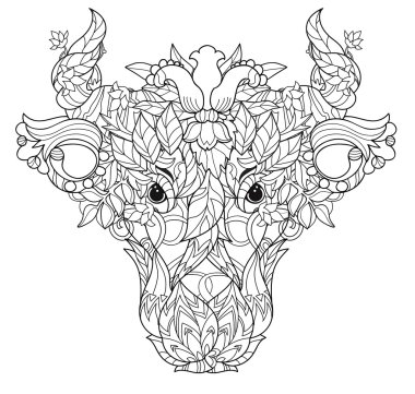 Beyaz zemin üzerine inek baş doodle