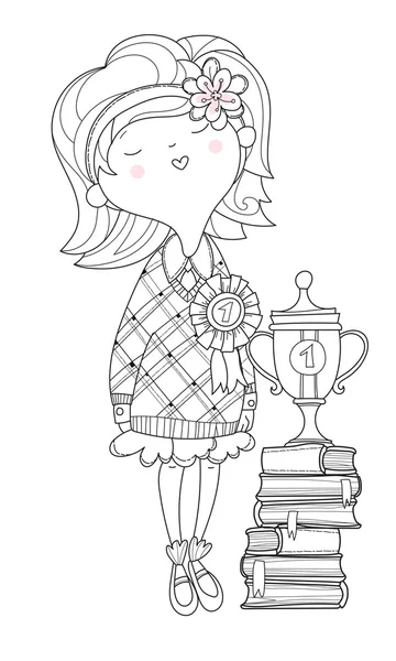 Het mooie meisje het schoolmeisje de winnaar — Stockvector