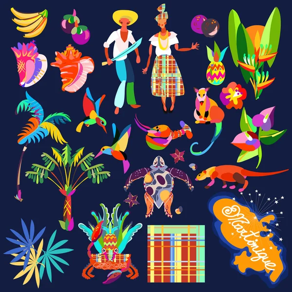 Ensemble icône île Caraïbes — Image vectorielle