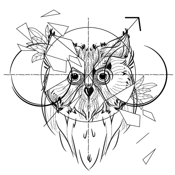 Bird owl head triangular icon — Stock Vector