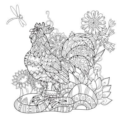 Rooster.Hand çizilmiş doodle zen sanat