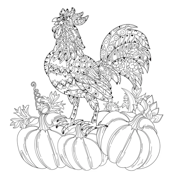 Rooster.hand gezeichnetes Doodle Zen Art — Stockvektor