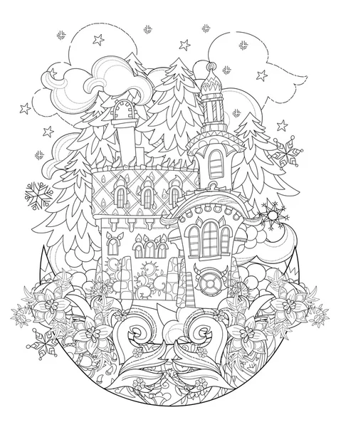 Vector schattig christmas fairy tale stad doodle. — Stockvector