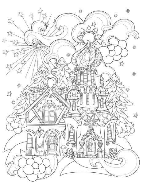 Vector lindo cuento de hadas de Navidad ciudad doodle . — Vector de stock