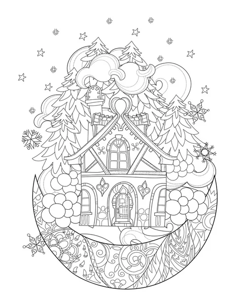 Vector lindo cuento de hadas de Navidad ciudad doodle . — Vector de stock