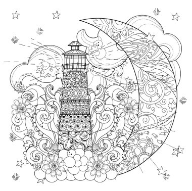 Noel yarım ay sevimli deniz feneri