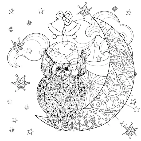 Chouette hibou sur la demi lune de Noël — Image vectorielle
