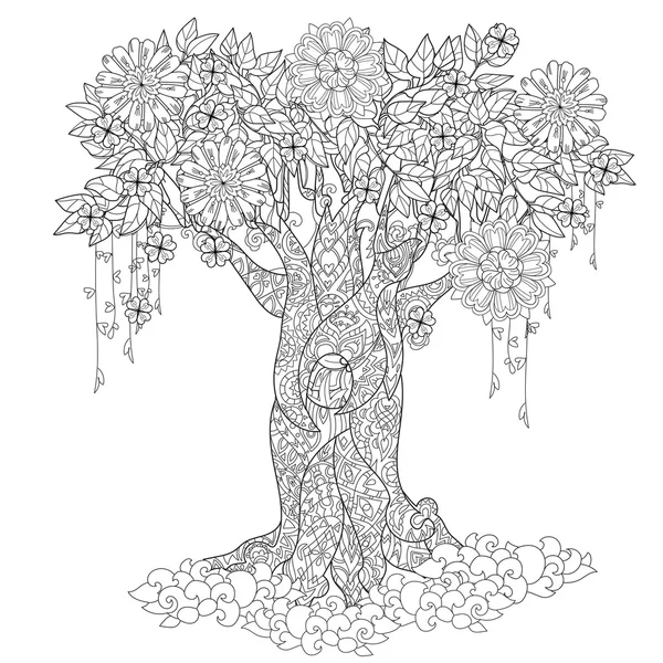 Mignon arbre de conte de fées de la forêt magique — Image vectorielle