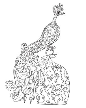 Zen sanat stilize tavus kuşu. Elle çizilmiş doodle