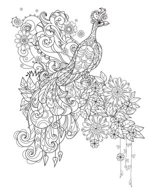 Zen sanat stilize tavus kuşu. Elle çizilmiş doodle