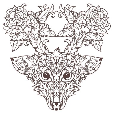 Elle çizilmiş doodle anahat Geyik kafası
