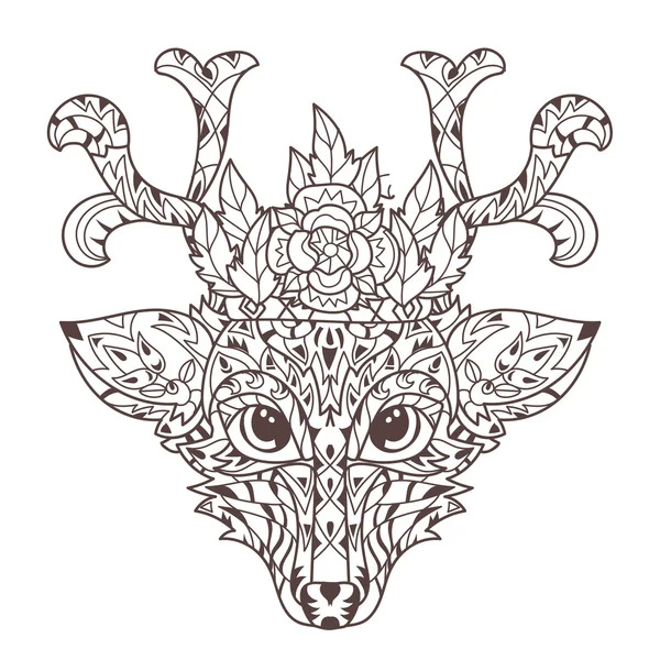 Tête de cerf dessinée à la main — Image vectorielle