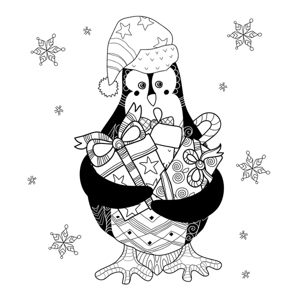 Pingouin de Noël avec des cadeaux — Image vectorielle