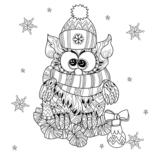 Hibou de Noël sur branche de sapin — Image vectorielle