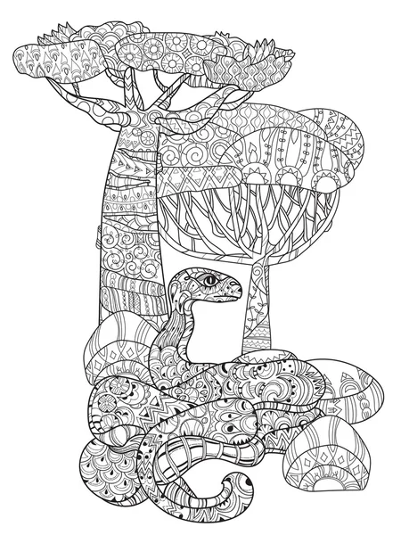 Hand getrokken doodle overzicht anaconda. — Stockvector