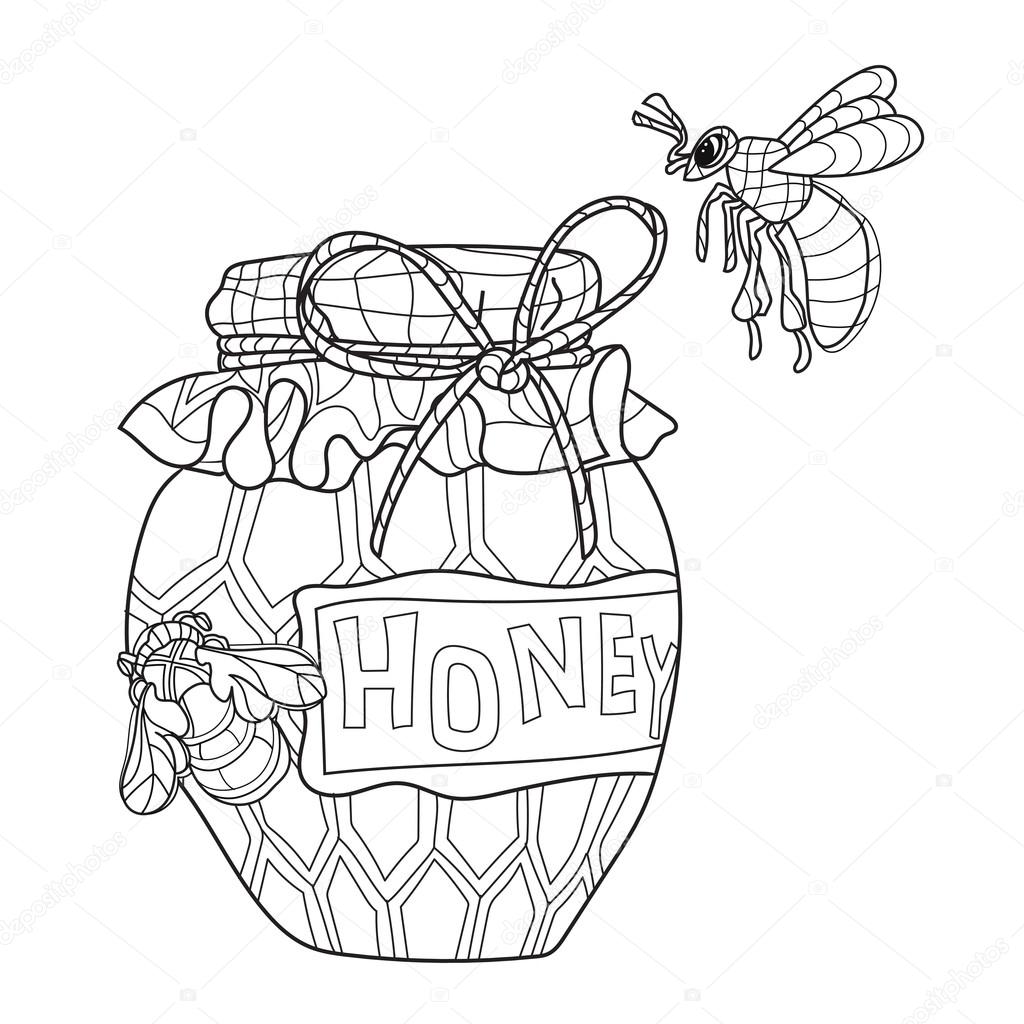 Honey Pot Doodle And Bees Stock Illustration By ©yazzik 121872902 