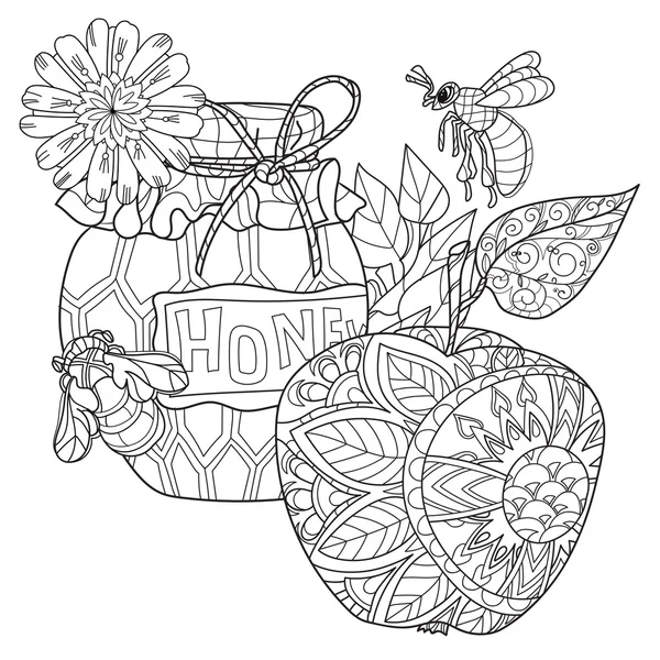 Honungsburk, apple doodle och bin — Stock vektor