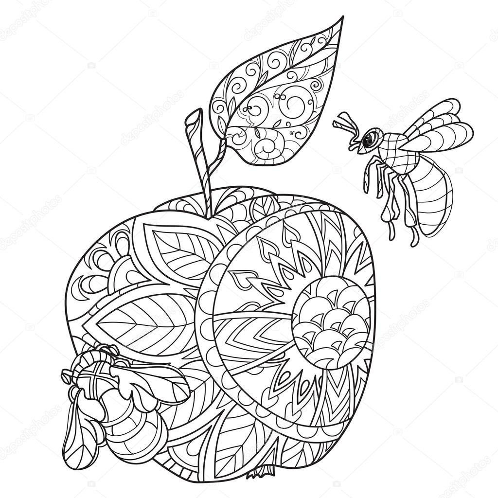 Apples And Honey Coloring Page - Depositphotos 122117130 Stock Illustration Honey Apple Doodle And Bees 
