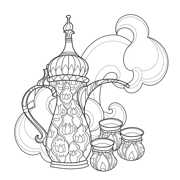 Cafetière arabe dalla avec tasses . — Image vectorielle