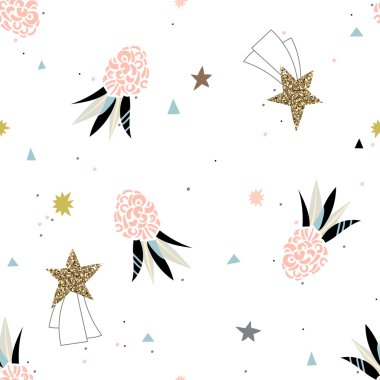 Soyut ananas moda vektör seamless modeli.