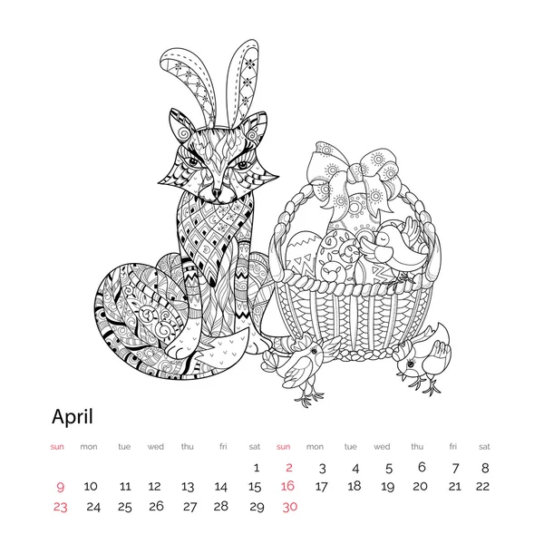 Dessiné à la main contour doodle oeufs de Pâques dans le panier — Image vectorielle
