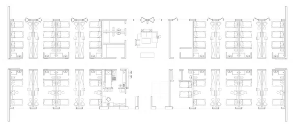 Vektör siyah-beyaz olarak mimari arka plan otel tasarım planı. — Stok Vektör