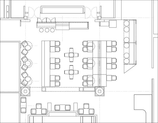 建筑设计小咖啡馆顶视图平面图. — 图库矢量图片