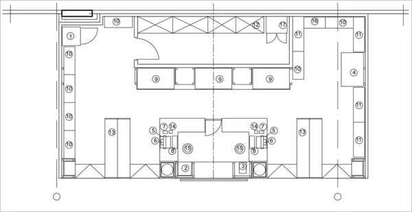 Diseño arquitectónico pequeña tienda plano de vista superior Vector. — Vector de stock
