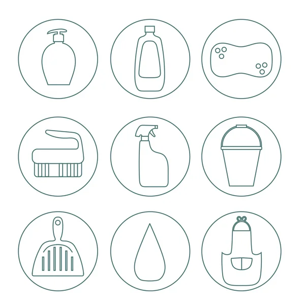 Cleaning products flat icon vector set. — Stock Vector